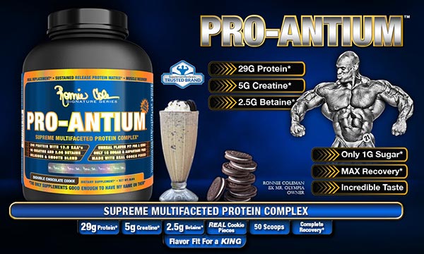Pro Antium ist ein Protein aus verschiedenen Proteinquellen zur Verbesserung der Muskelernährung aus der Ronnie Coleman Series-Linie